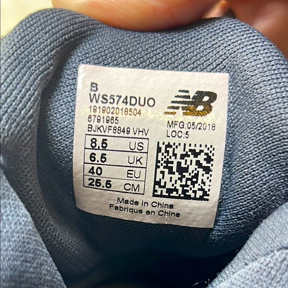 NEW BALANCE 574 DUO Fresh Foam Thunder Gray Suede Sneaker Velvet Laces Women 8.5